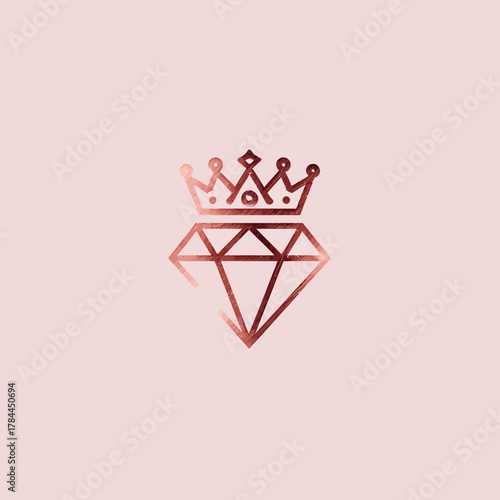 Rose gold crown and diamond logo illustration on a light pink background