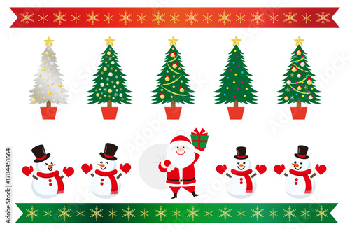 サンタクロースと雪だるまのクリスマスイラストセット