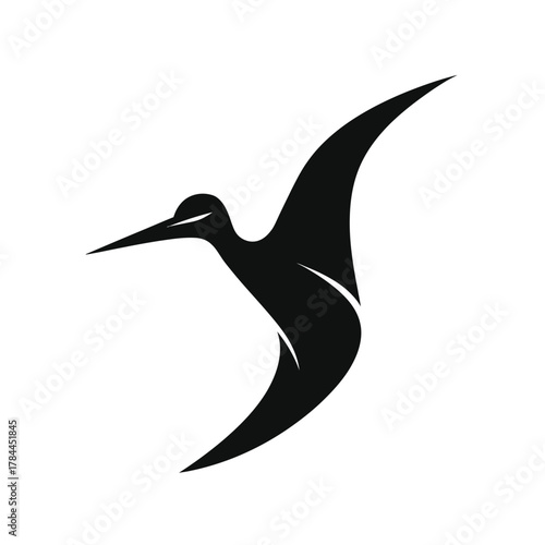 Black silhouette of a flying pterosaur on white background illustration