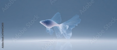 Elegant Betta Fish Swimming Gracefully in Tranquil Blue Environment with Soft Lighting