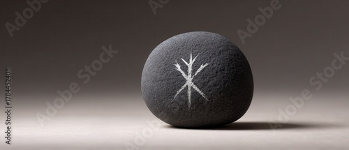 Smooth Gray Stone with White Symbol on a Neutral Background for Artistic and Cultural Purposes
