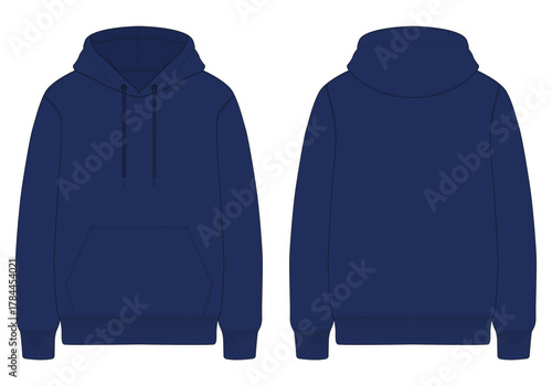 Navy blue hoodie sweater template front and back view