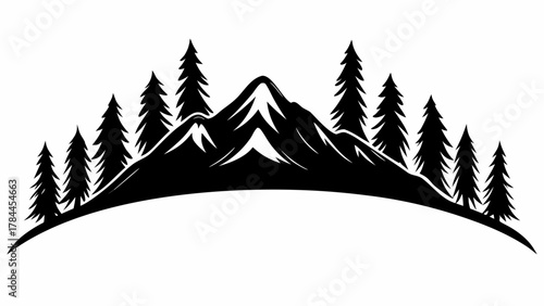 Majestic mountain range silhouette with evergreen trees for outdoor adventure brand logo design concept