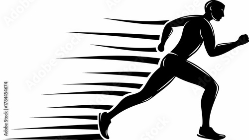 Dynamic runner sprinting forward with speed effect, depicting fitness achievement and athletic performance