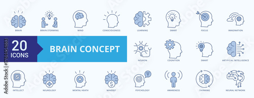 Brain Concept Blue Style Icon Set