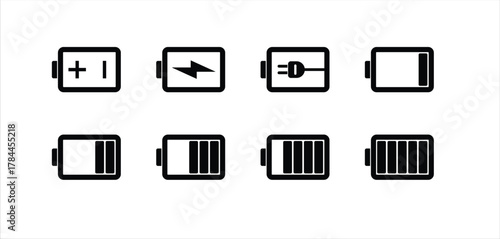 Battery icons set. Battery charge level indicators icons set. Discharged and fully charged battery. level battery energy. Vector illustration.