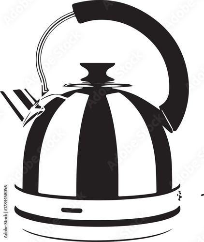 Classic stovetop kettle vector illustration with handle and spout for boiling water in kitchen