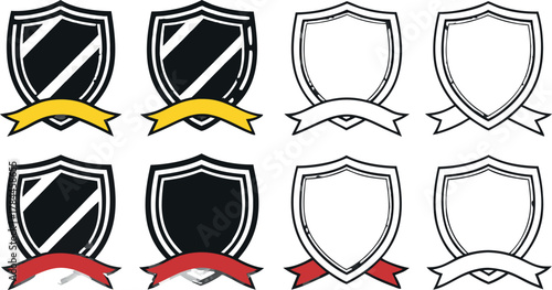 Set of Blank Heraldic Shields and Ribbons for Crest Design