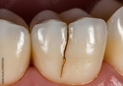 Extreme macro shot of a cracked tooth syndrome, showing a hairline fracture on a molar.