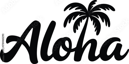 Aloha text with a stylized palm tree silhouette