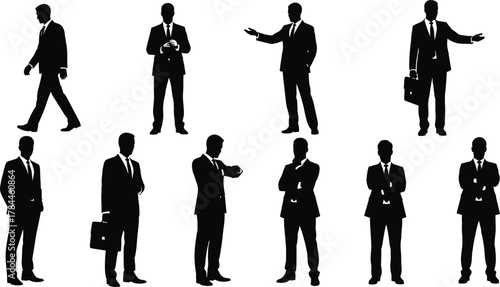 Businessmen silhouettes, professional men in suits, corporate executives pose, leadership concept, 