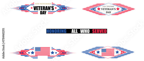 Veterans day banner illustration with patriotic american flag design elements
