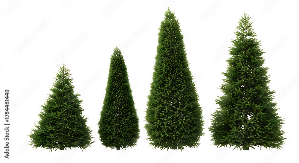 Obraz premium Four Evergreen Trees of Varying Sizes image