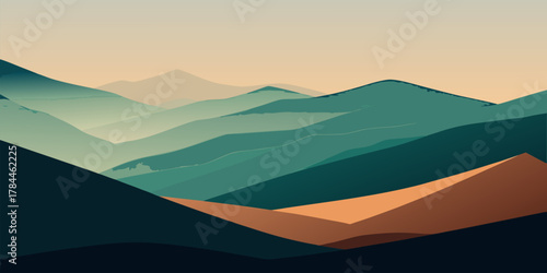Minimalist Mountain Range Landscape with Gradient Sky