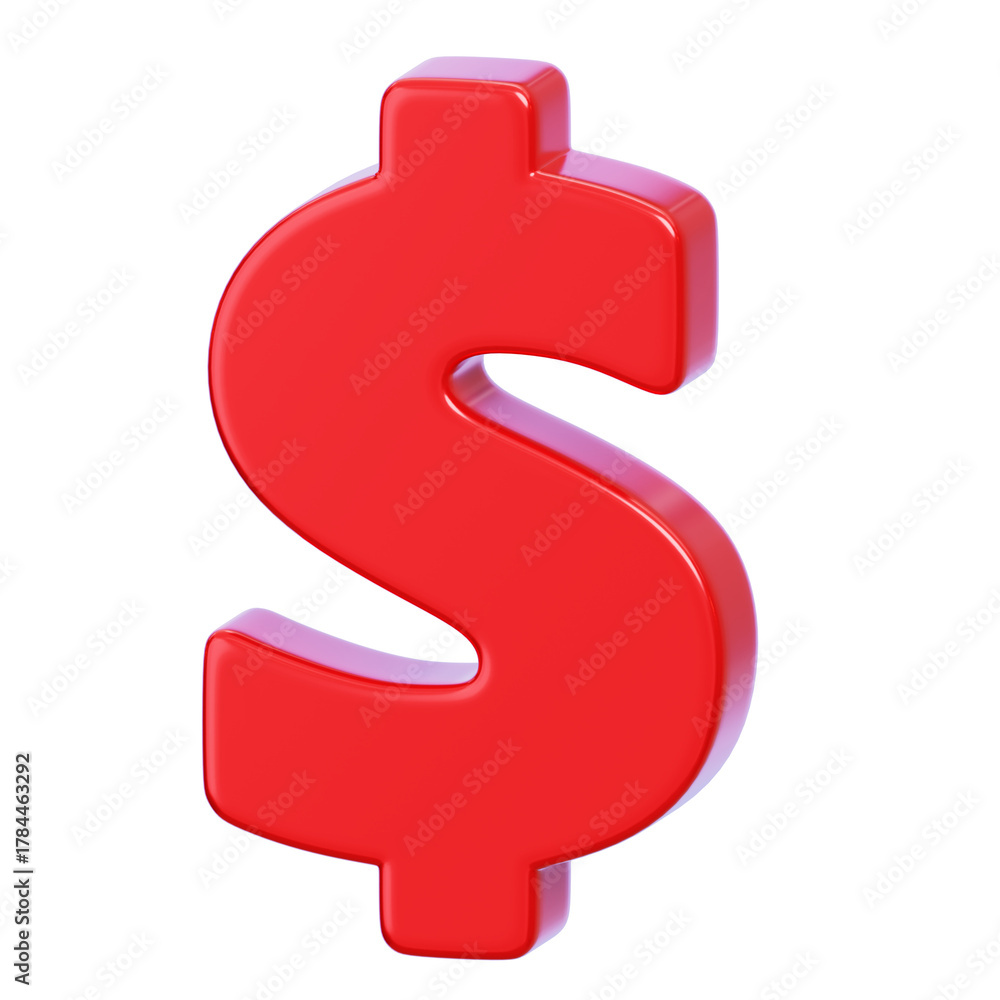 Fototapeta premium 3D Red Dollar Sign Symbol. Finance and Wealth Concept. 