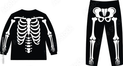 Black halloween costume with white skeleton print for children