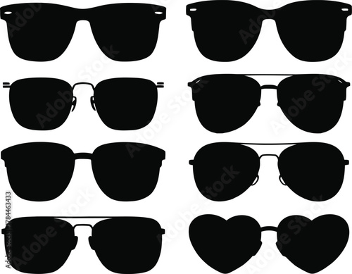 Collection of eight diverse silhouette sunglasses on a white background