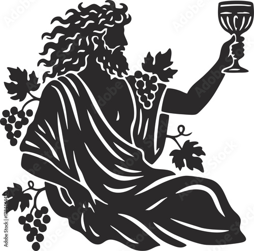 Dionysus Bacchus Logo with Grapes and Leaves for Winemakers and Bars