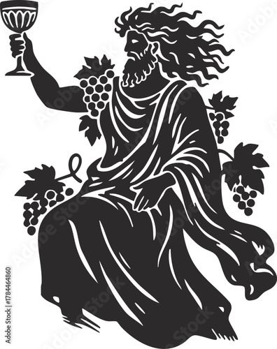 Dionysus Bacchus Logo with Grapes and Leaves for Winemakers and Bars