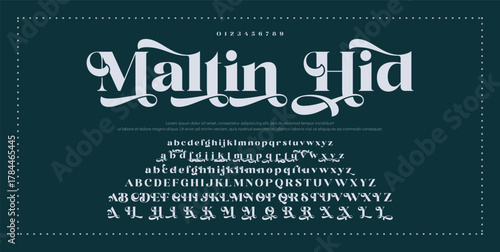 Luxury wedding alphabet letters font. Typography elegant classic lettering serif fonts and number decorative vintage retro concept for logo branding. vector illustration