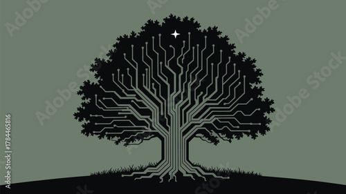 Explore digital nature with this intriguing circuit tree, perfect for technology, innovation, and environmental themes, a modern concept for your project