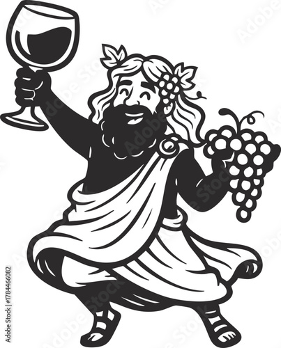 Dionysus Bacchus Logo with Grapes and Leaves for Winemakers and Bars