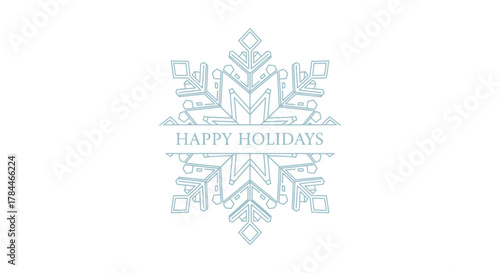 Elegant light blue snowflake design with happy holidays text in the center on a white background for winter celebrations