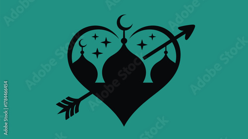 Celebrate Islamic culture with a heart and arrow design for Ramadan, Eid, or Muslim holidays, perfect for greeting cards, social media, and invitations