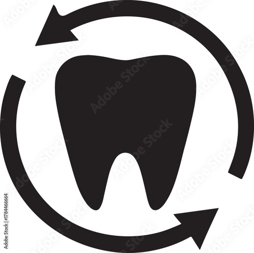 Tooth silhouette with rotating arrows, symbolizing orthodontic realignment and correction.