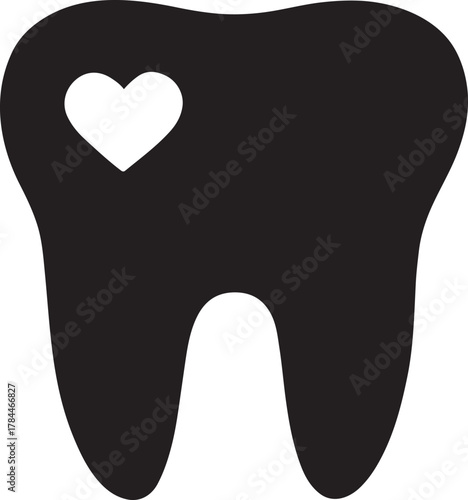 Tooth silhouette with small geometric heart, symbolizing pain relief and sensitivity care.