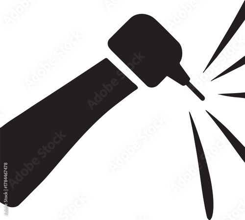Abstract bold silhouette of dental drill in action, highlighting movement and precision.