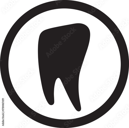 Bold circular silhouette framing angled incisor tooth, highlighting sharp front tooth focus.