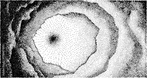 Abstract circular pattern in black and white. Digital dot texture creates a vintage vector illustration.