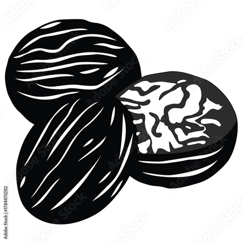 Cute cartoon hand drawn vector nutmeg silhouette.
