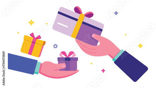 Vector illustration of a gift card next to a decorative gift box, symbolizing gifting and celebration..eps