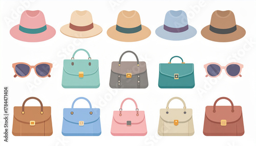 Muted Pastel Flat Icons of Fashion Accessories Set