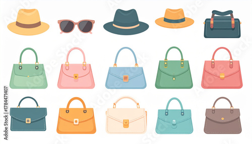 Muted Pastel Flat Icons of Fashion Accessories Set