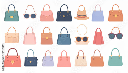 Muted Pastel Flat Icons of Fashion Accessories Set