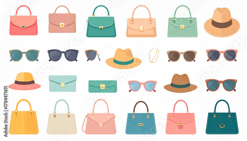 Muted Pastel Flat Icons of Fashion Accessories Set