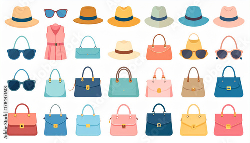 Muted Pastel Flat Icons of Fashion Accessories Set