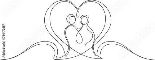 Couple Embracing Within a Heart Shape Line Art love
