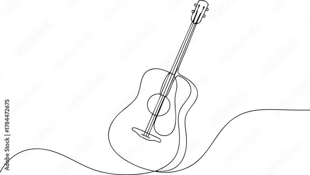 Obraz premium Single line drawing of an acoustic guitar musical instrument