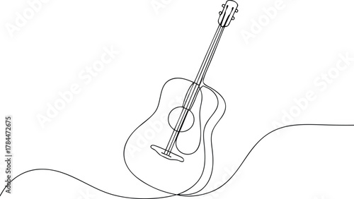 Single line drawing of an acoustic guitar musical instrument