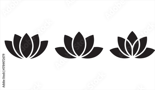 Vector illustration of lotus icons for meditation, yoga, and wellness design themes