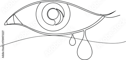 Black line art of a crying eye with tears sadness emotion
