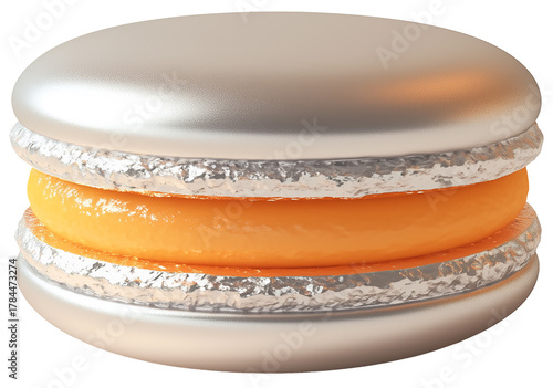 Macaron 3d rendering PNG. Cartoon minimal illustration style silver macaron on transparent isolated background.