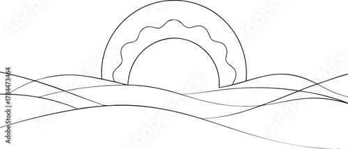 Abstract outline of sun over wavy lines sunrise sunset