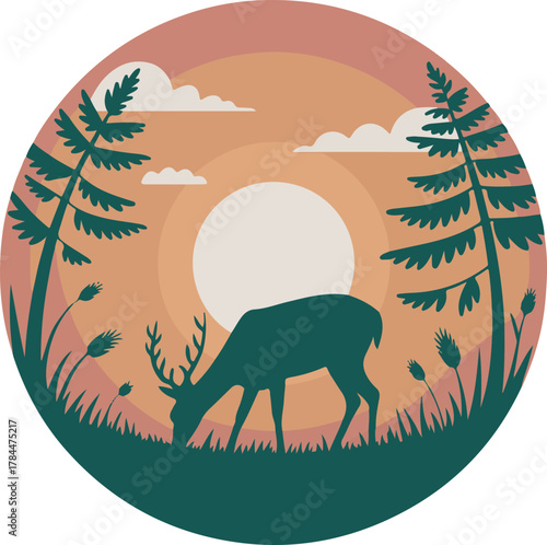 Deer grazing at sunset in forest wildlife nature animal antler stag dusk