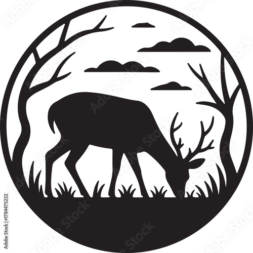Deer silhouette in circle frame grazing wildlife nature animal antler stag