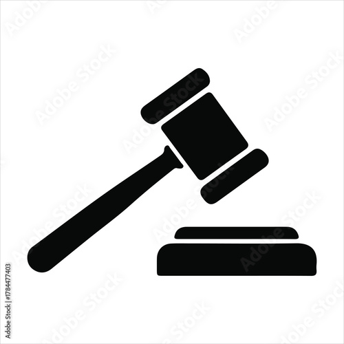 Black silhouette icon of a judge's gavel and sound block, symbolizing justice